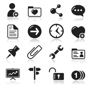 Website menu navigation black shiny icons - home, search, email, gallery, blog Stock Illustration