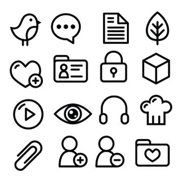 Website menu navigation line icons - social media, blog, web page Stock Illustration