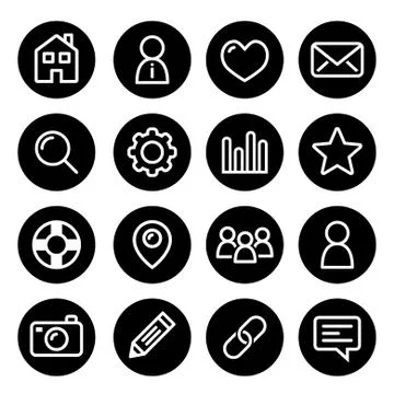 Website menu navigation round line icons - home, search Stock Illustration