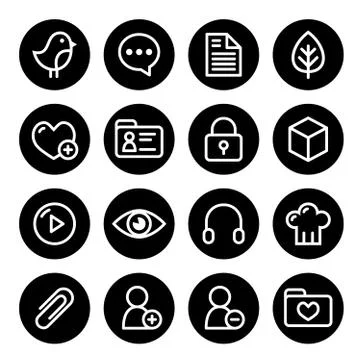 Website menu navigation round line icons - social media, blog, web page Stock Illustration