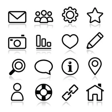 Website menu navigation stroke icons - home, search, email, gallery, blog icons Stock Illustration