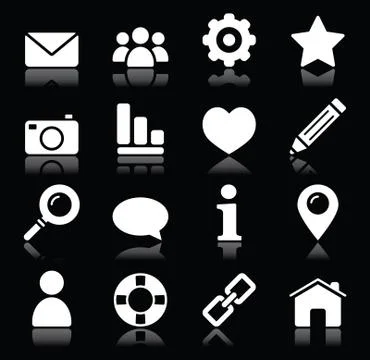 Website menu navigation white icons on black Stock Illustration