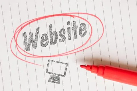 Website message in a red circle Stock Photos