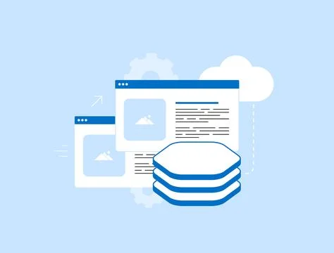 Website migration seo redirect cloud hosting. Technical process web migration Stock Illustration