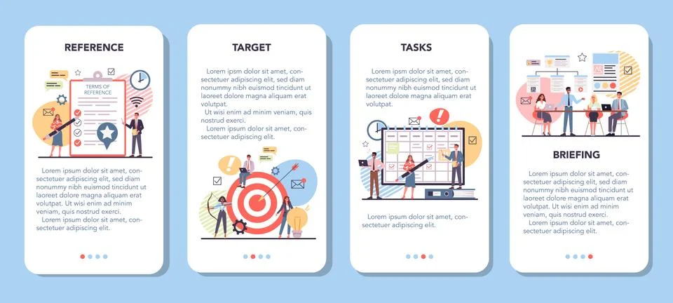 Website mobile application banner set. Process of website development Stock Illustration