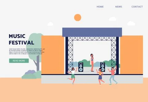 Website mockup for open air summer music festival flat vector illustration. Ilustración de archivo