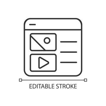 Website with multimedia elements linear icon Stock Illustration