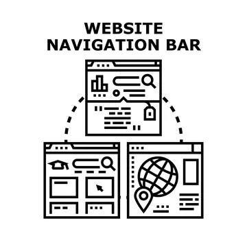 Website navigation bar concept linking multiple web pages 스톡 일러스트