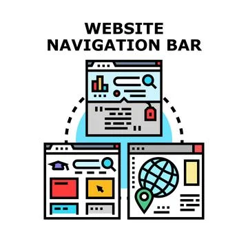 Website navigation bar concept linking multiple web pages Stock Illustration
