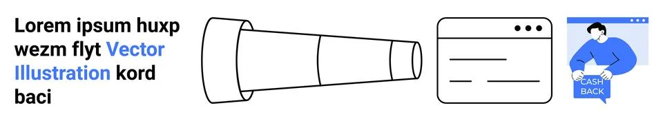 Website Navigation with Telescope, Browser Window, and User Avatar Illustrazione stock