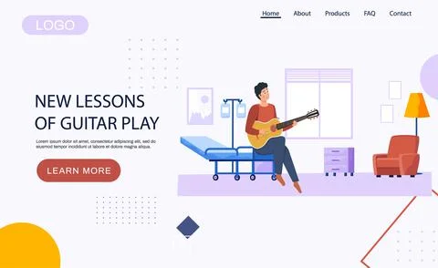 Website with new lessons of guitar play. Guy sitting in hospital ward with 스톡 일러스트