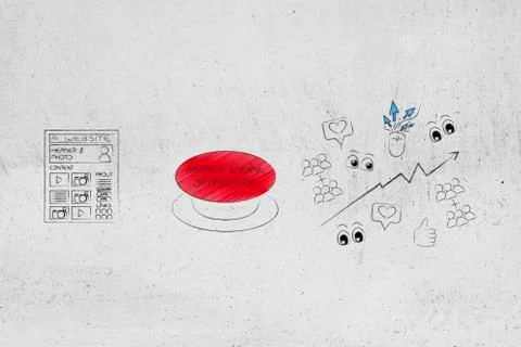 Website next to Search Enging Optimization button and views likes and stats g 스톡 일러스트