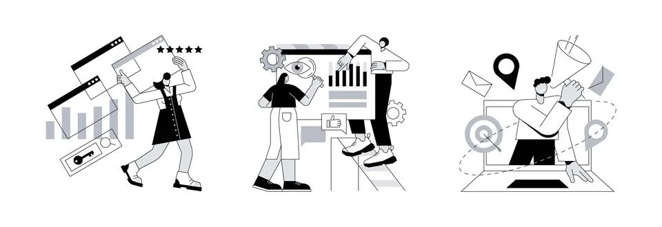 Website optimization abstract concept vector illustrations. Illustrazione stock