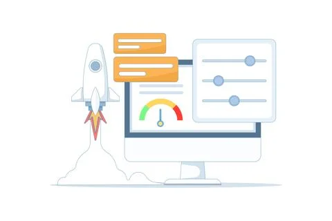 Website optimization concept. Improving site performance with fast loading. 스톡 일러스트