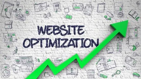 Website Optimization Drawn on White Brickwall. 3d Stock Illustration