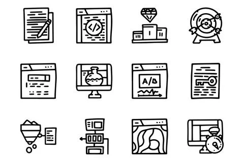 Website optimization line vector doodle simple icon set Stock Illustration