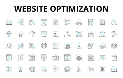 Website optimization linear icons set. Analytics, Conversion, Keywords, Content Stock Illustration