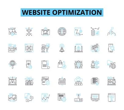 Website optimization linear icons set. Analytics, Conversion, Keywords, Content Stock Illustration