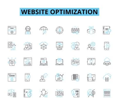 Website optimization linear icons set. Analytics, Conversion, Keywords, Content 스톡 일러스트