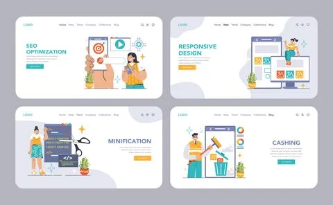 Website Optimization set. Flat vector illustration. Stock Illustration