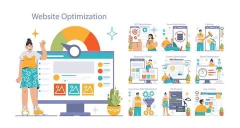 Website Optimization set. Flat vector illustration. イラスト素材