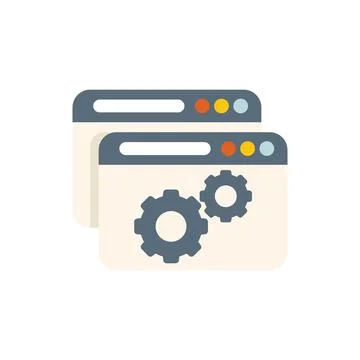 Website optimization showing two browser windows with cogwheels inside イラスト素材
