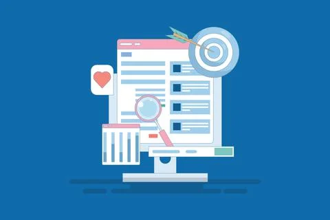 Website Optimization Strategy Concept, Website Analytics Report. Illustrazione stock