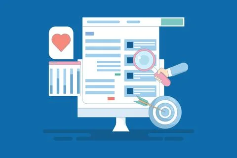 Website Optimization Strategy Concept, Website Analytics Report. Illustrazione stock