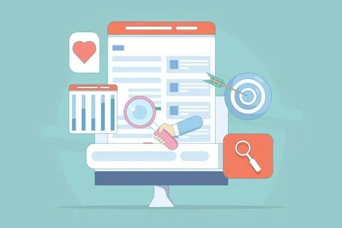 Website Optimization Strategy Concept, Website Analytics Report. イラスト素材