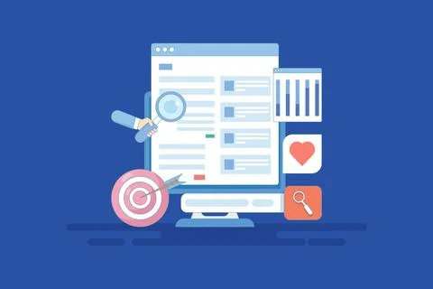 Website Optimization Strategy Concept, Website Analytics Report. イラスト素材