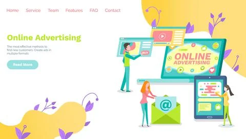 Website or webpage for digital marketing. Team of marketers advertising Stock Illustration