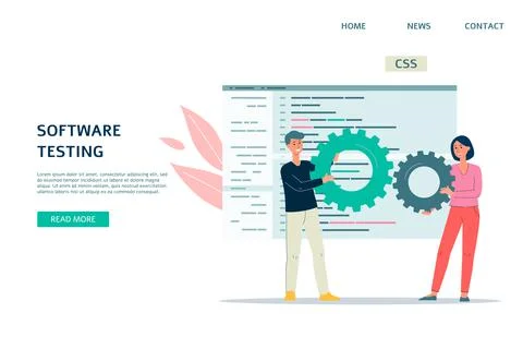 Website page for computer or app software testing, flat vector illustration. 스톡 일러스트