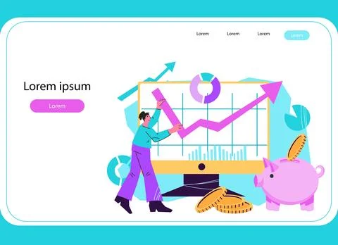 Website page design template on increasing profit and financial income. Stock Illustration