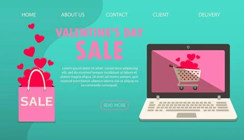 Website page with a gift for Valentine s Day. Romantic picture in pink Stock Illustration