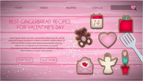 Website page with a gift for Valentine s Day. Romantic picture in pink Stock Illustration