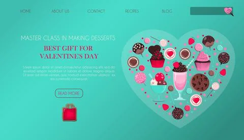 Website page with a gift for Valentine s Day. Romantic picture in pink Stock Illustration