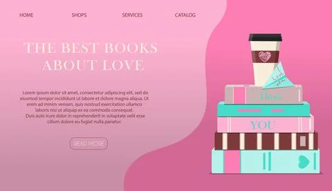 Website page with a gift for Valentine s Day. Romantic picture in pink Stock Illustration