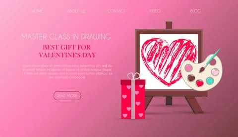 Website page with a gift for Valentine s Day. Romantic picture in pink Stock Illustration