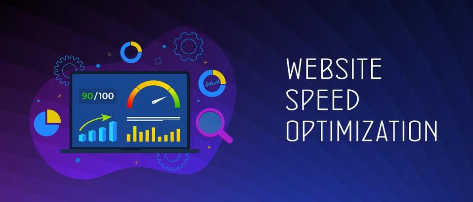 Website Page Speed Optimization concept. Laptop with high values point Stock Illustration