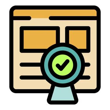 Website page successfully validated with check mark icon Illustrazione stock