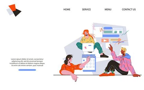 Website page template for various business topics, cartoon vector illustratio 스톡 일러스트