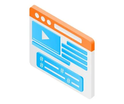 Website page with video ads of isometric style Stock Illustration