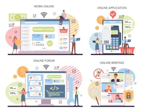 Website payment system testing online service or platform set. Stock Illustration