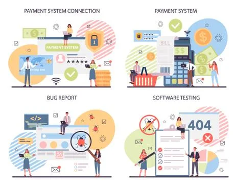 Website payment system testing set. Pay to NFC by card Stock Illustration