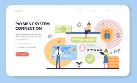 Website payment system testing web banner or landing page. Stock Illustration