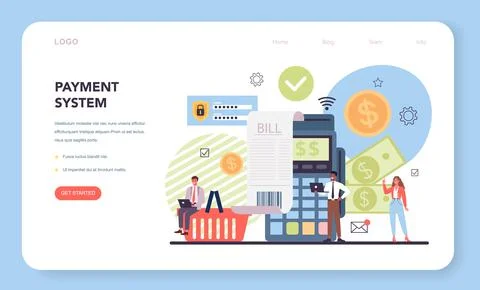 Website payment system testing web banner or landing page. Stock Illustration