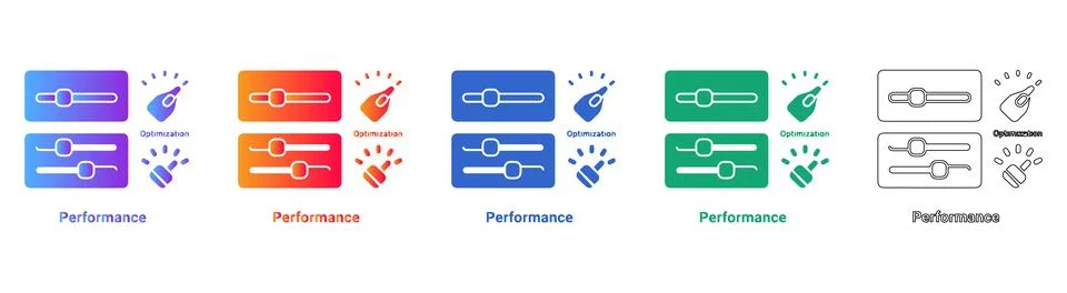 Website Performance Tuning and Optimization Icons Stock Illustration