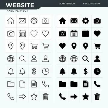 Website pixel perfect icons collection with light and filled versions for U.. Stock Illustration