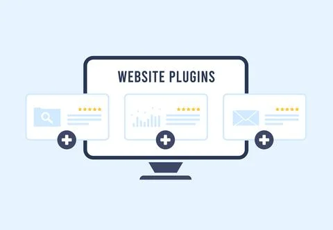 Website plugin concept - enhance ecommerce CMS with extensions. Improve digital Stock Illustration