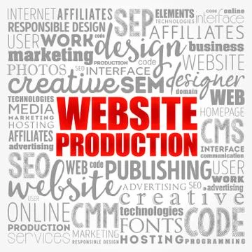 Website production process word cloud, technology concept background Stock Illustration